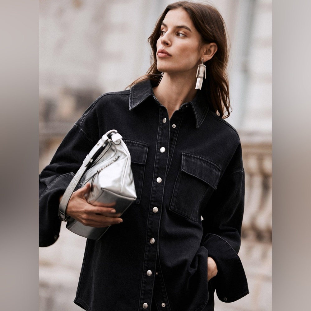 Velvet mint black washed snap shirt